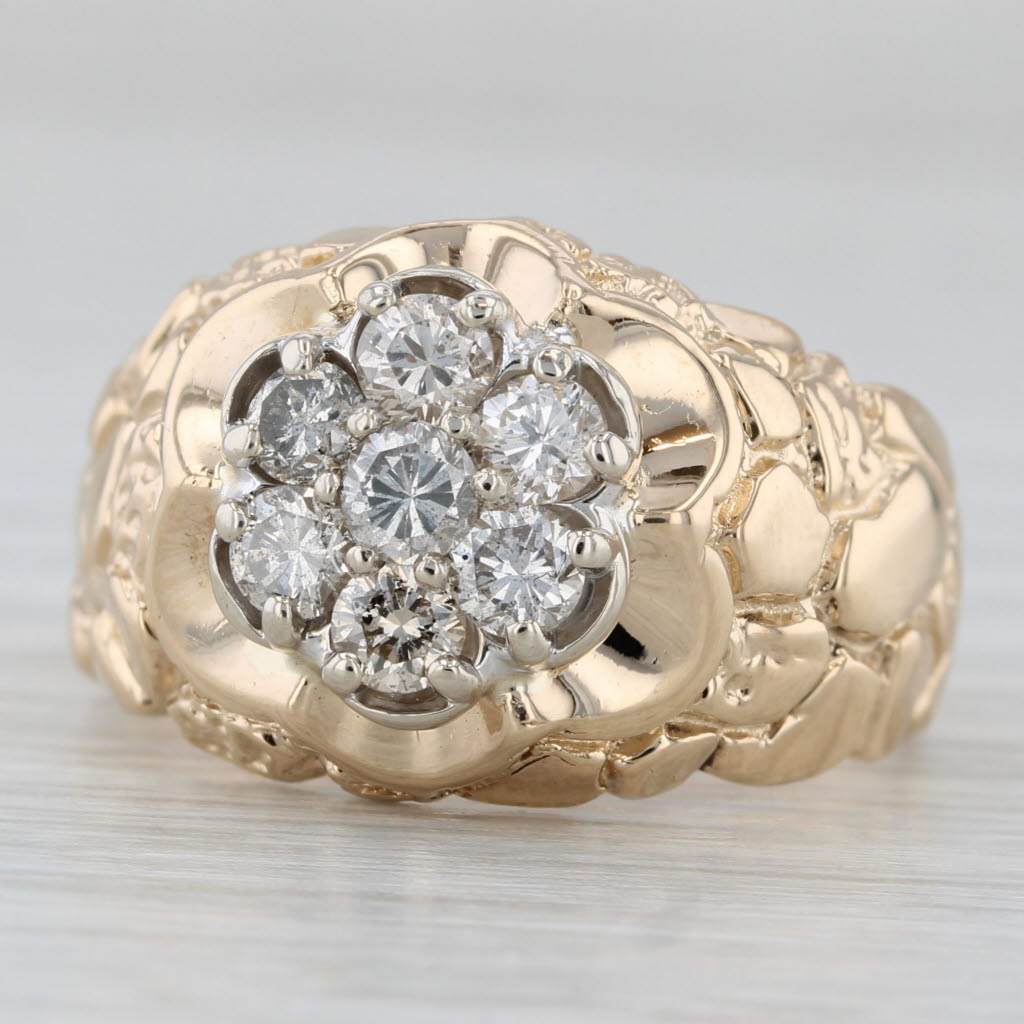 0.72ctw Diamond Cluster Nugget Ring 14k Yellow Gold Belcher Setting Size 8