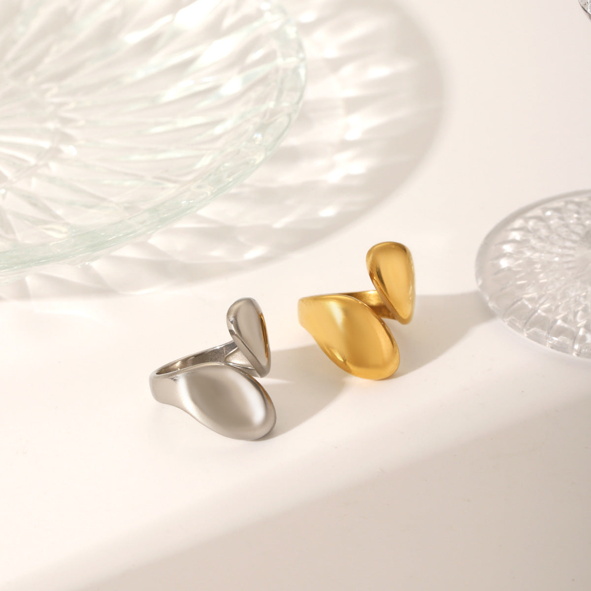Customized 18K Gold-Plated Stainless Steel Smooth Asymmetrical Open Ring For Women