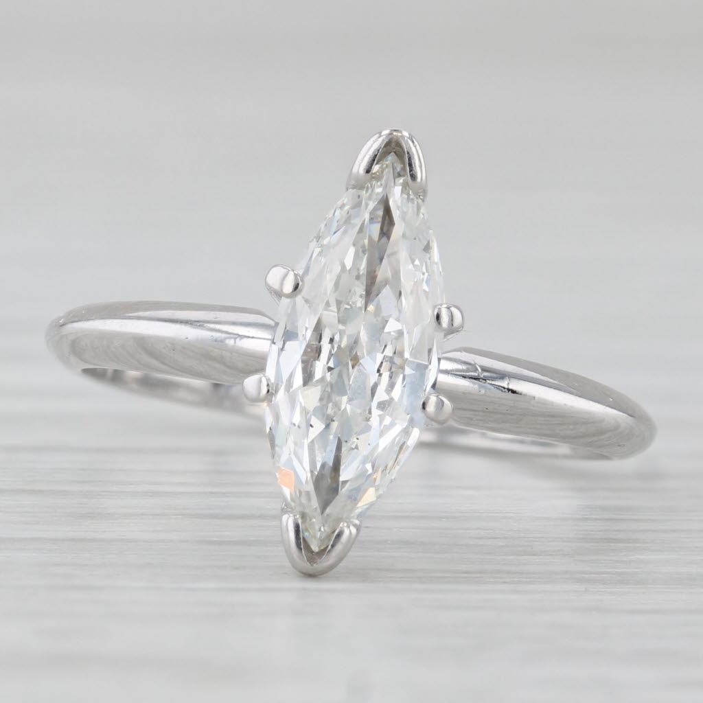 0.83ct Marquise Brilliant Solitaire Engagement Ring 14k White Gold Size 5.5