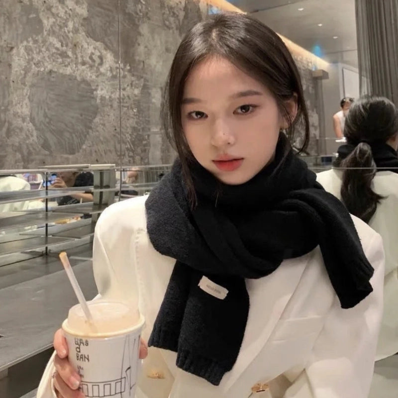 Internet Celebrity Solid Color Wool Knitted Scarf Women's Autumn And Winter New Student Couple Warm Small Scarf