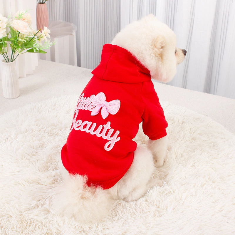 New Dog Clothes Hooded Vests Plus Velvet Warm Small Beautiful Multi-color Traction Rope Hole