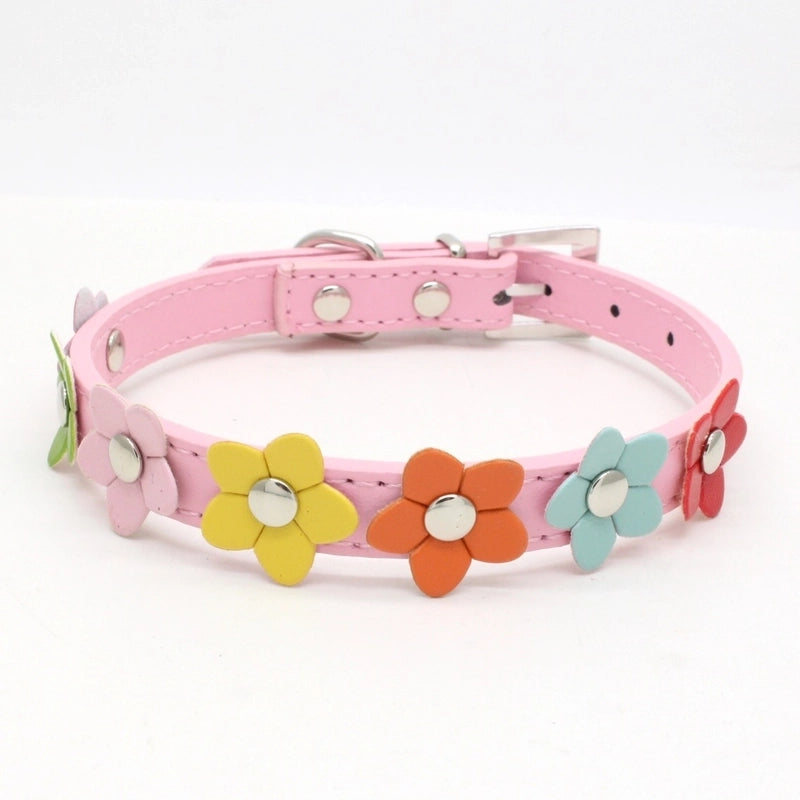 Pu Pet Collar Colorful Flowers Dog Traction Rope A Row Of Small Flower Dog Collar Pet Supplies Dog Leash Foreign Trade