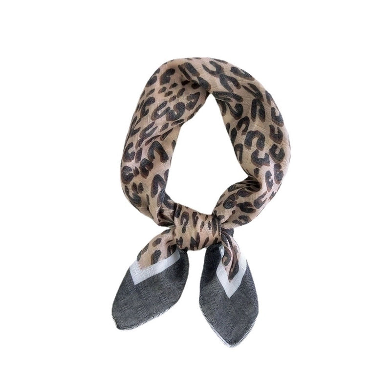 Fashion Leopard Print Cotton Linen Small Square Silk Scarf