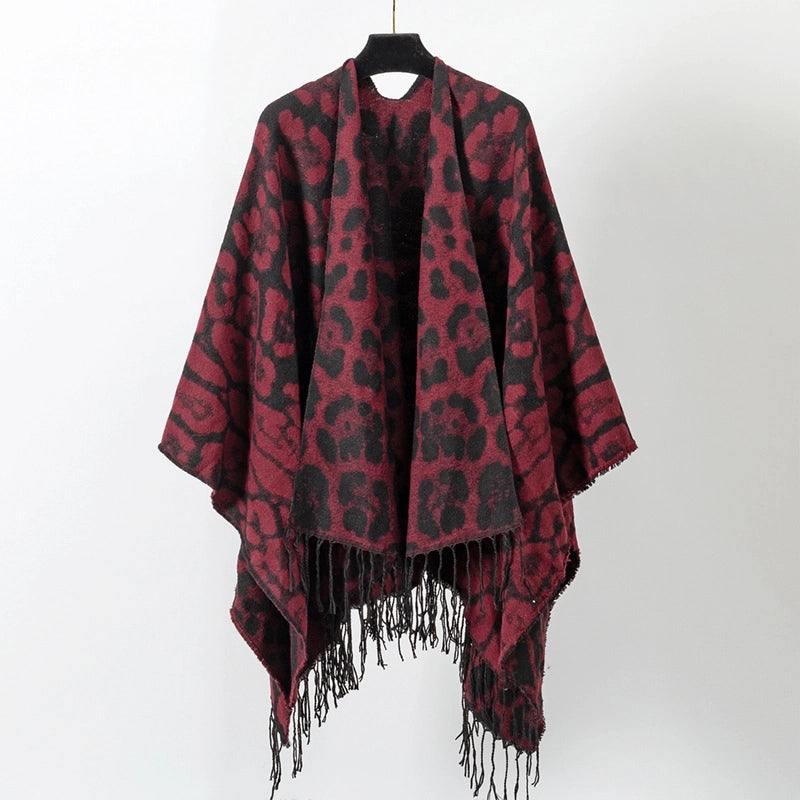 Women's Streetwear Leopard Imitation Cashmere Tassel Scarf