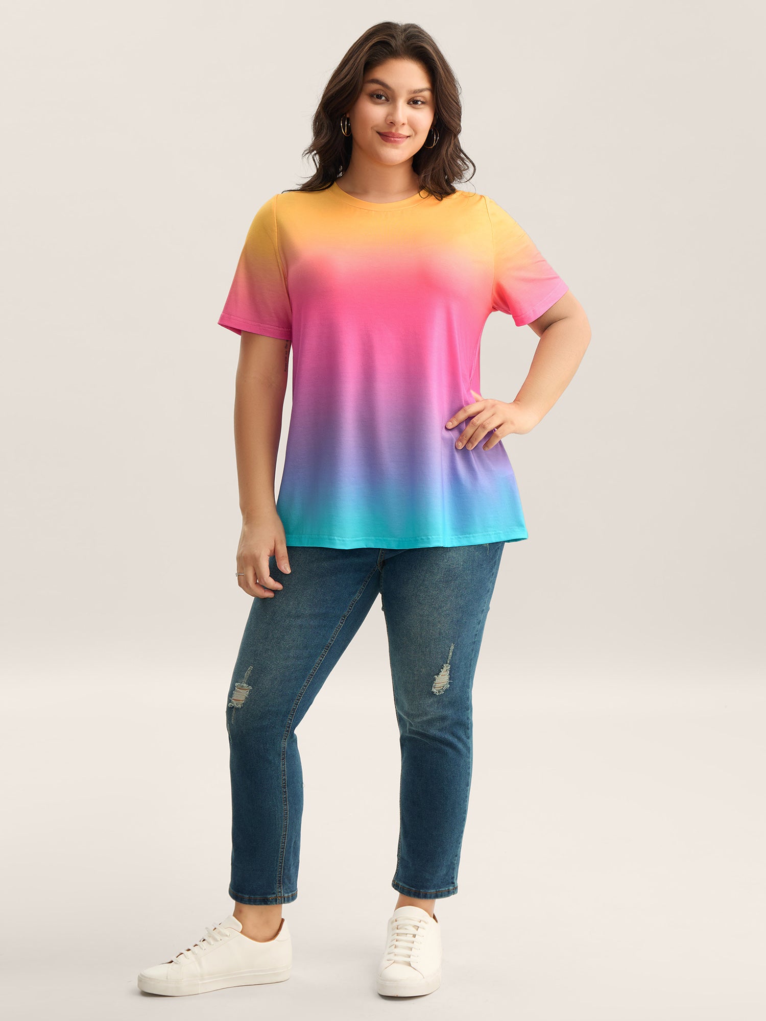 Ombre Gradient Crew Neck Curvy T-Shirt