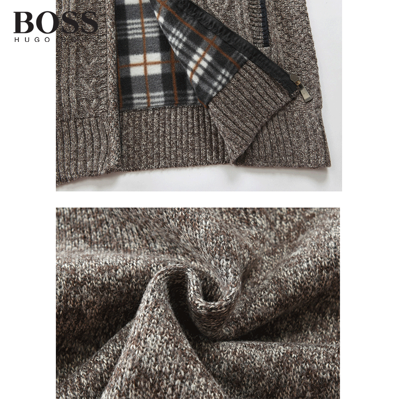 BOSS Men-s Thickened Knitted Stand Collar Cardigan Jacket