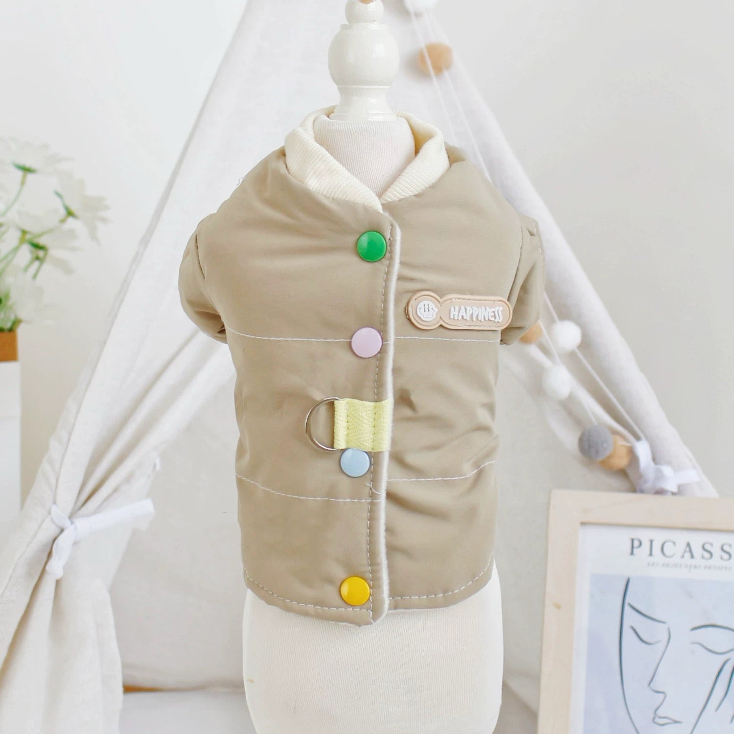 Cute Color Block Buttoned Dog Harness Jacket