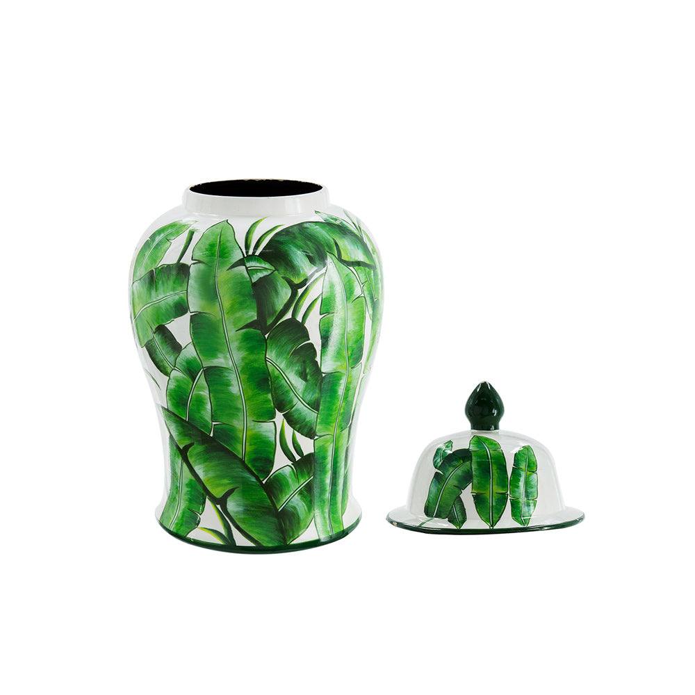 Chantilly Ginger Jar With Lid XL - Green Leaves