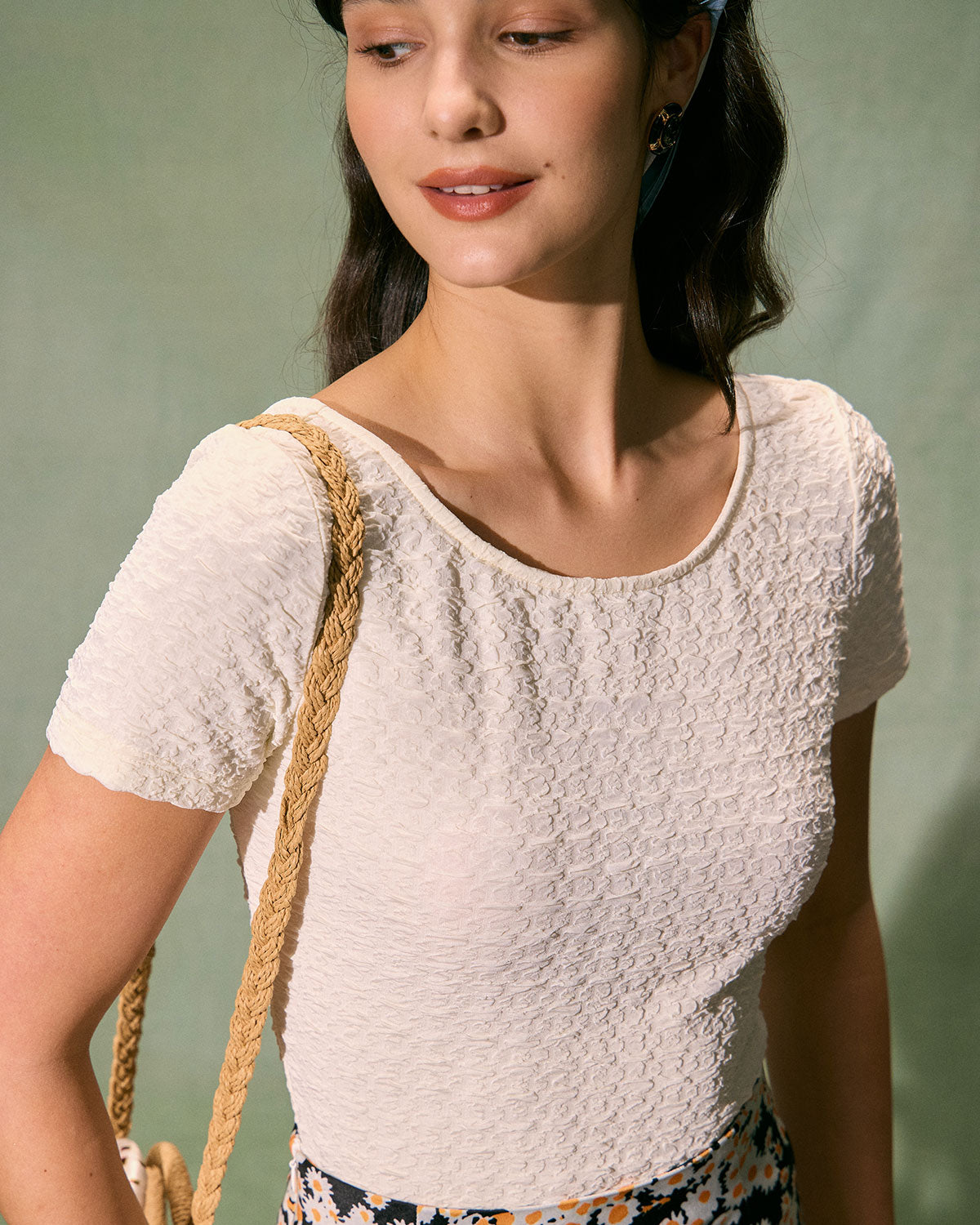 The Beige Round Neck Textured Knit Tee
