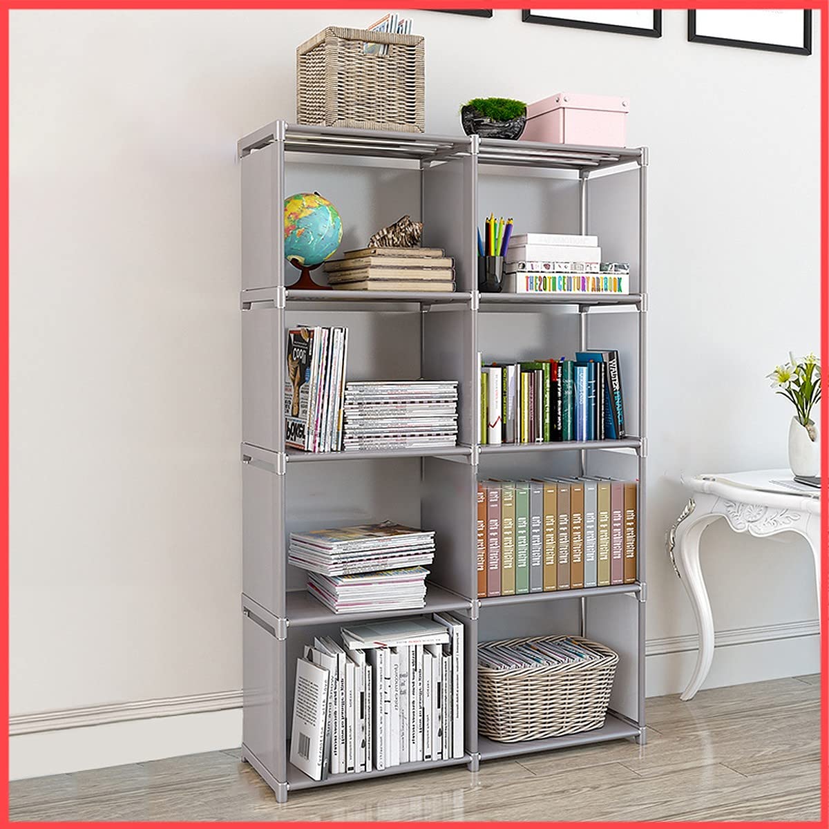 Foldable Bookshelf Open Bookcase. Space-Saving Storage Book Shelf Organizer Rack For Study Room. Office Library