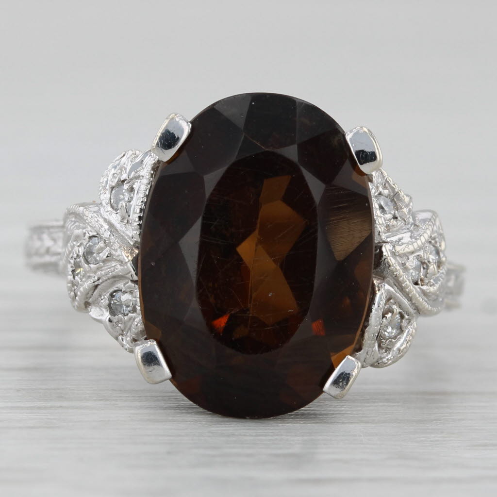 6.11ctw Smoky Quartz Diamond Ring 10k White Gold Size 6.5