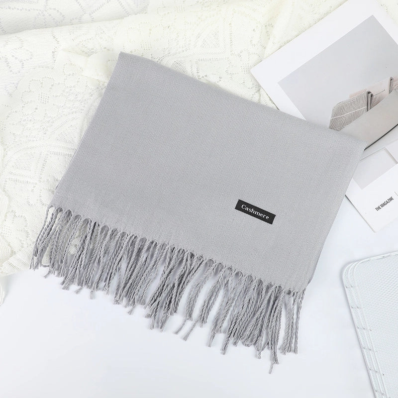 Solid Color Cashmere Tassel Scarf  Autumn And Winter Warm Scarf Simple Style Air Conditioning Shawl