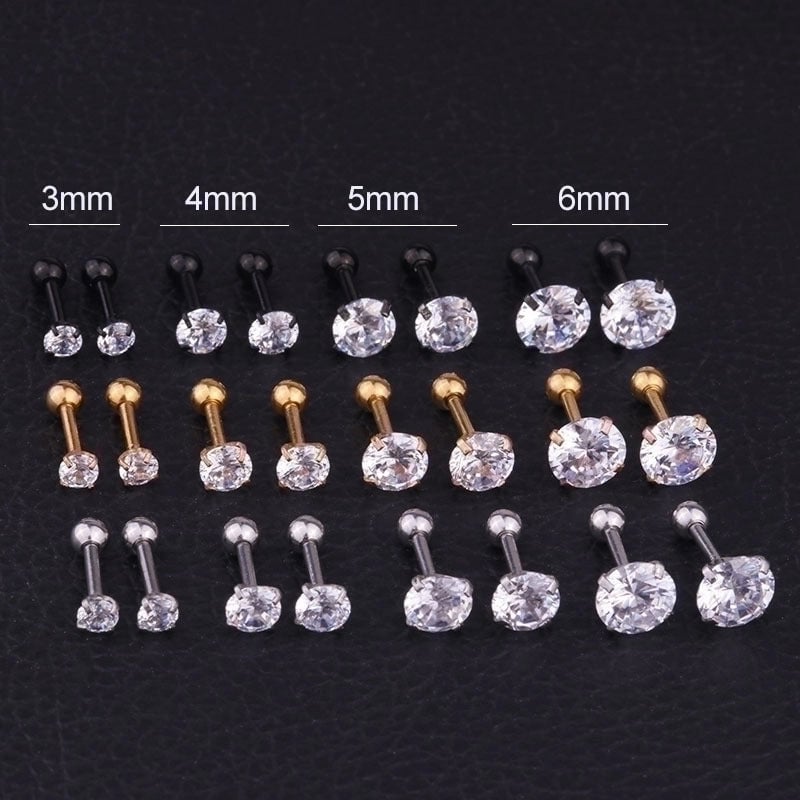 Ear Cartilage Rings & Studs Fashion Geometric 316L Stainless Steel  Inlaid Zircon