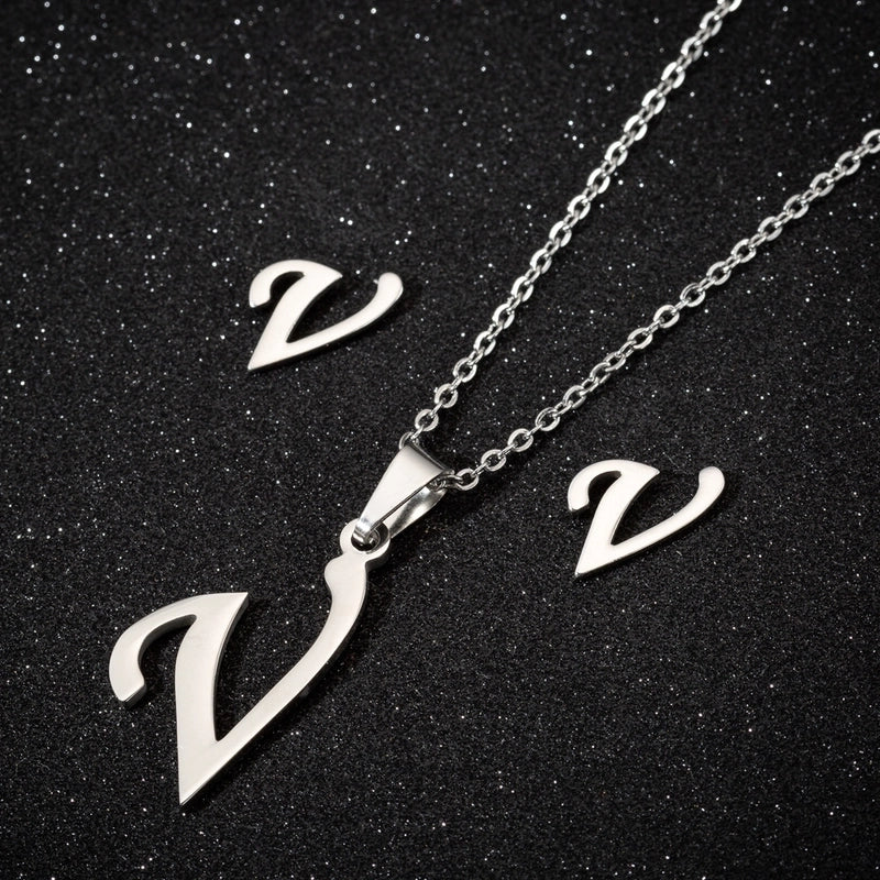 Women's Fashion Minimalist Letter Stainless Steel Pendant Necklace Ear Studs Plating Jewelry Sets