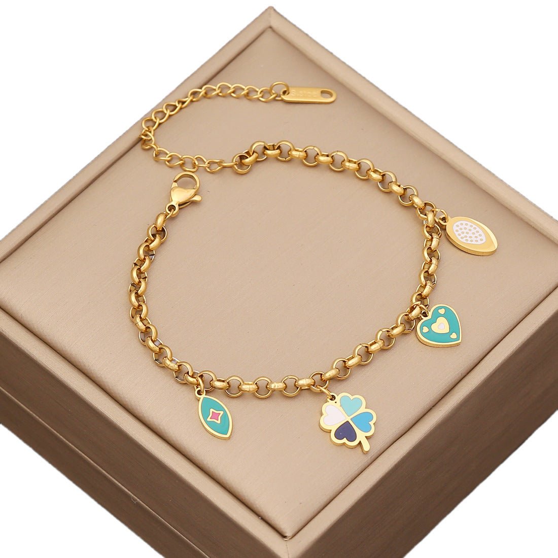 Women Expressive Heart Star Leaf Flower Stainless Steel Oil Dripping Bracelets