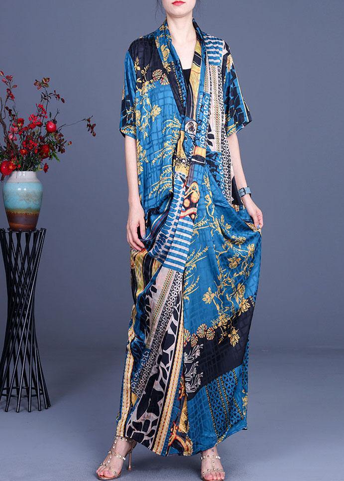 Boutique Khaki Print Overlapping Asymmetrical Design Chiffon Summer Maxi Dress