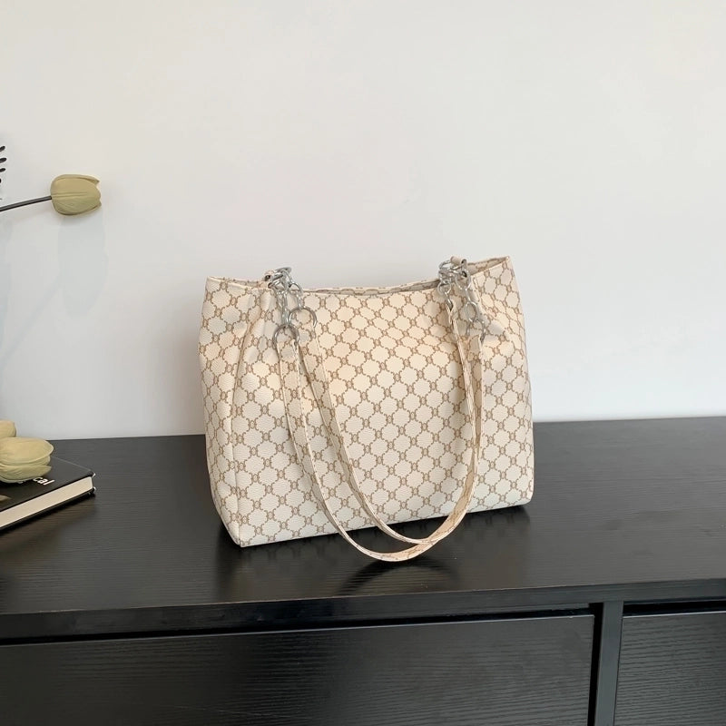Women's Medium Pu Leather Monogram Vintage Style Classic Style Zipper Tote Bag