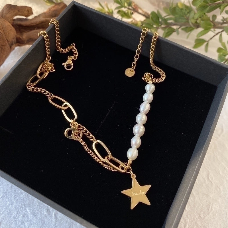 Fashion Cross Heart Shape Titanium Steel Pearl Chain Necklace 1 Piece