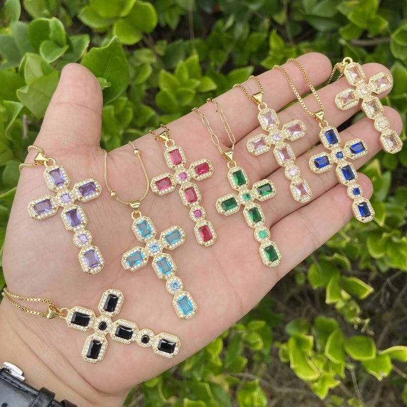 Hip-hop Cross Copper Inlaid Zircon Necklace