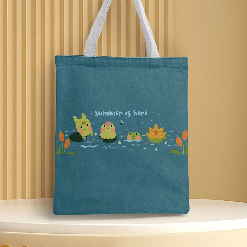 Women's Medium Canvas Frog Basic Classic Style Square Open Canvas Bag
