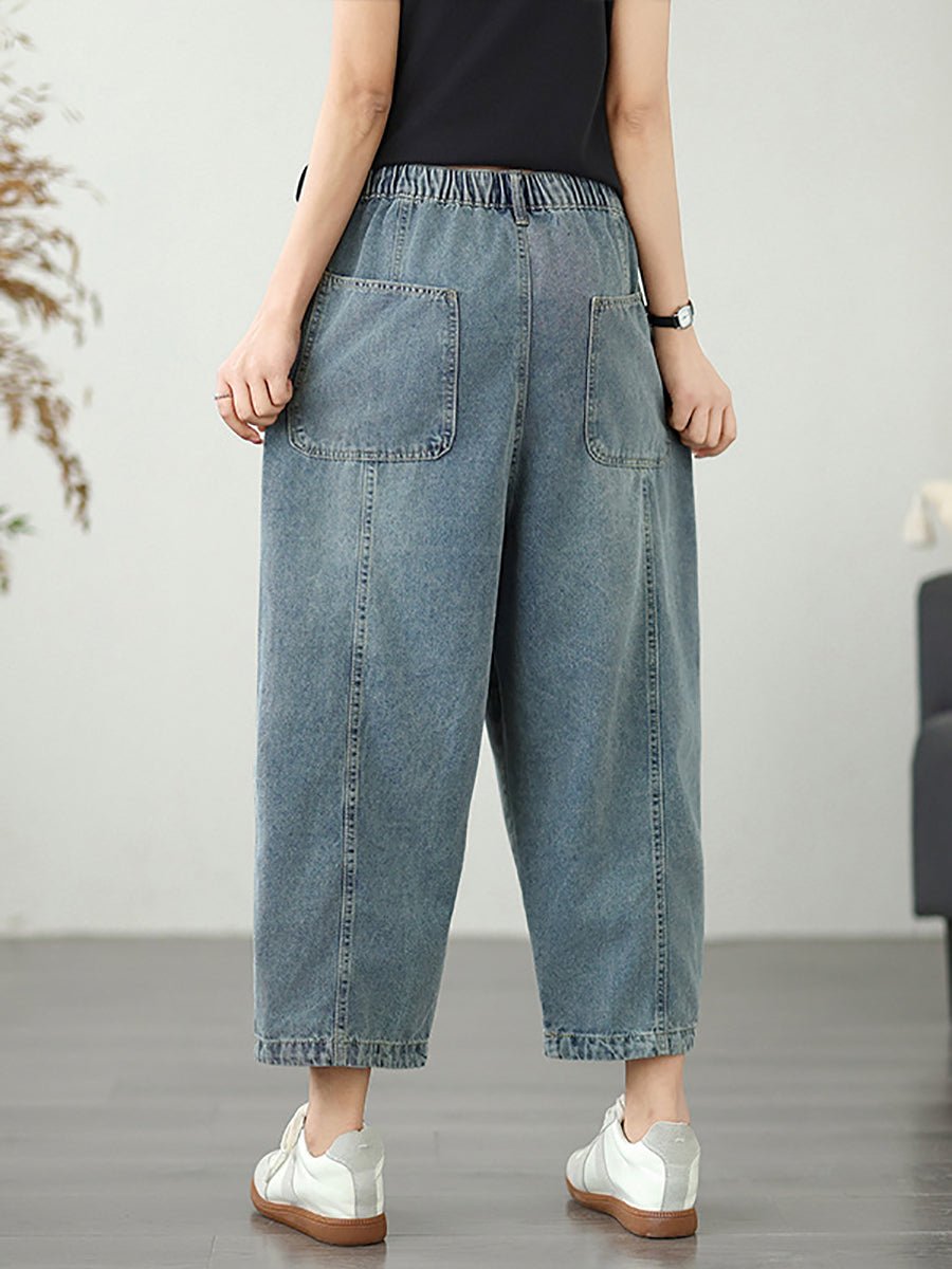 Women Summer Vintage Spliced Denim Harem Pants