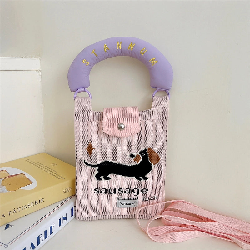 Women's Small Polyester Letter Cat Bow Knot Elegant Bucket Buckle Crossbody Bag