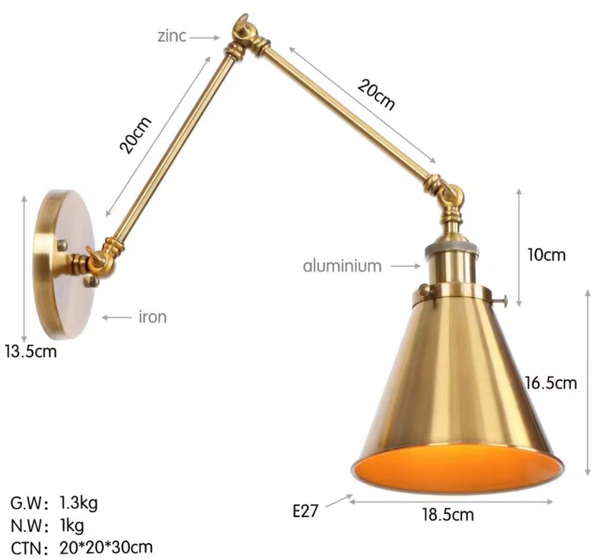 Elegant Brass Wall Sconce with Adjustable Arm