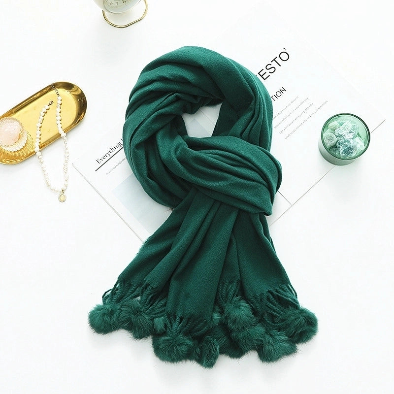 Cashmere Wool Scarf Women's Autumn And Winter High-grade Solid Color Ball Scarf Shawl Fur Ball Imitation Cashmere Scarf