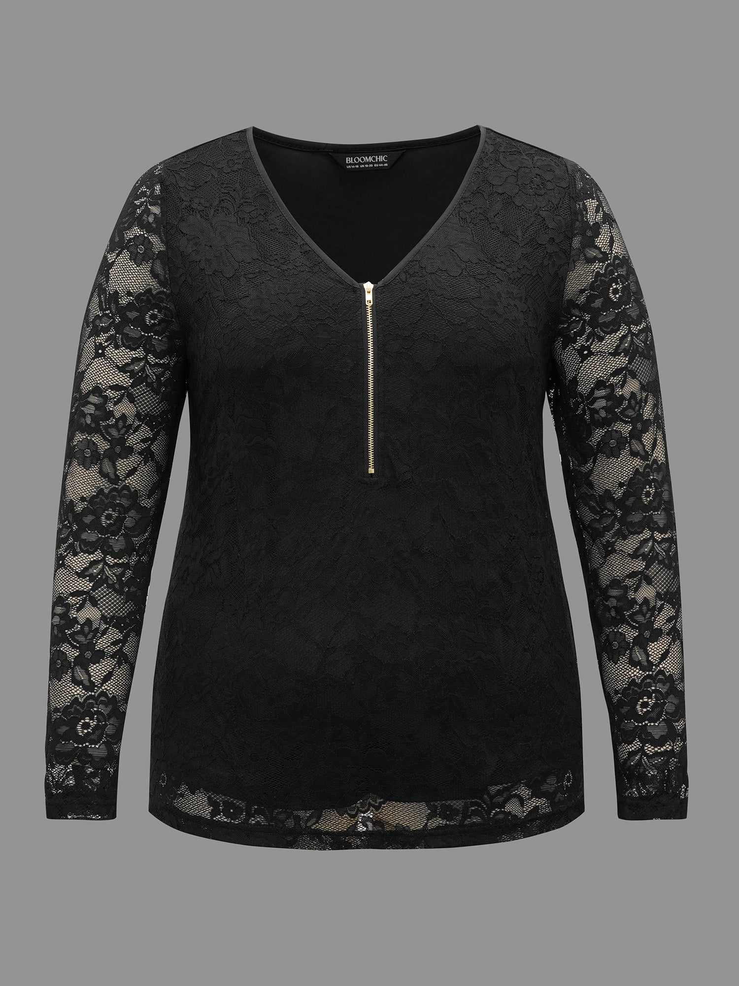 Lace Patchwork Half Zip Jersey Top