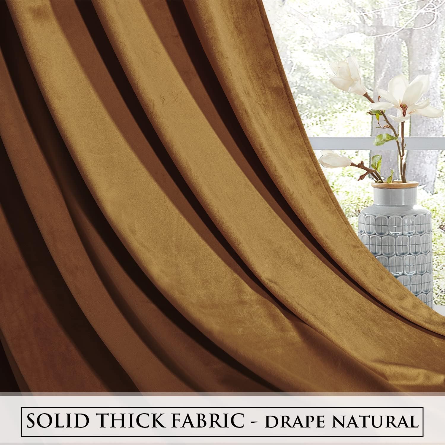 Gold Brown-Velvet Window Curtains (Ultra Soft)