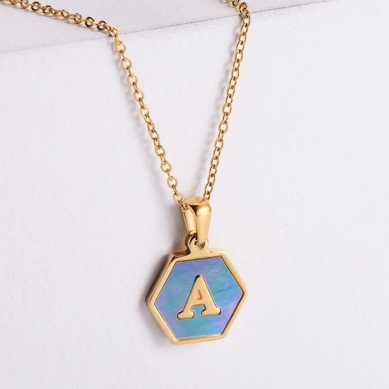 304 Stainless Steel 18K Gold Plated Minimalist Plating Letter Shell Pendant Necklace