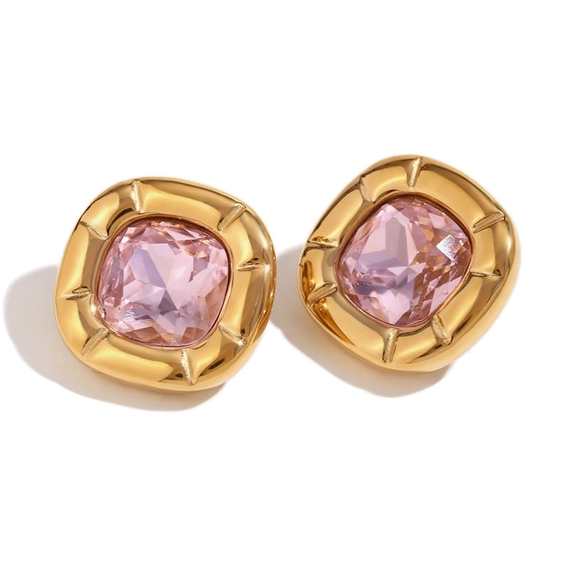 304 Stainless Steel 18K Gold Plated Vintage Style Minimalist Classic Style Plating Square Rings Earrings Necklace