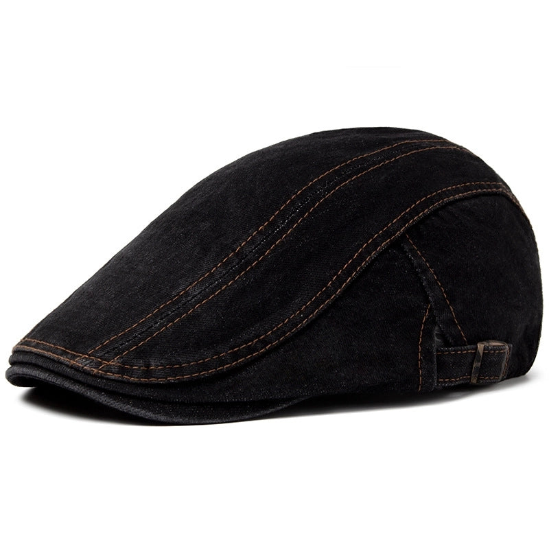 Spring And Autumn Men's Washed Denim Beret Pure Cotton Sunshade Cap Women's British Style Retro Forward Hat