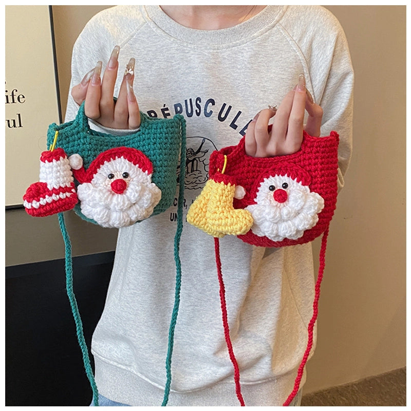 Christmas Women's Mini Knit Pumpkin Santa Claus Cute Square Hook Loop Crossbody Bag