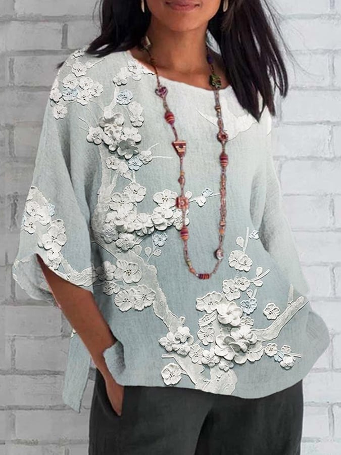 Spring And Summer New Printed. Fashionable Leisure Versatile Mid -Sleeved T -Shirt