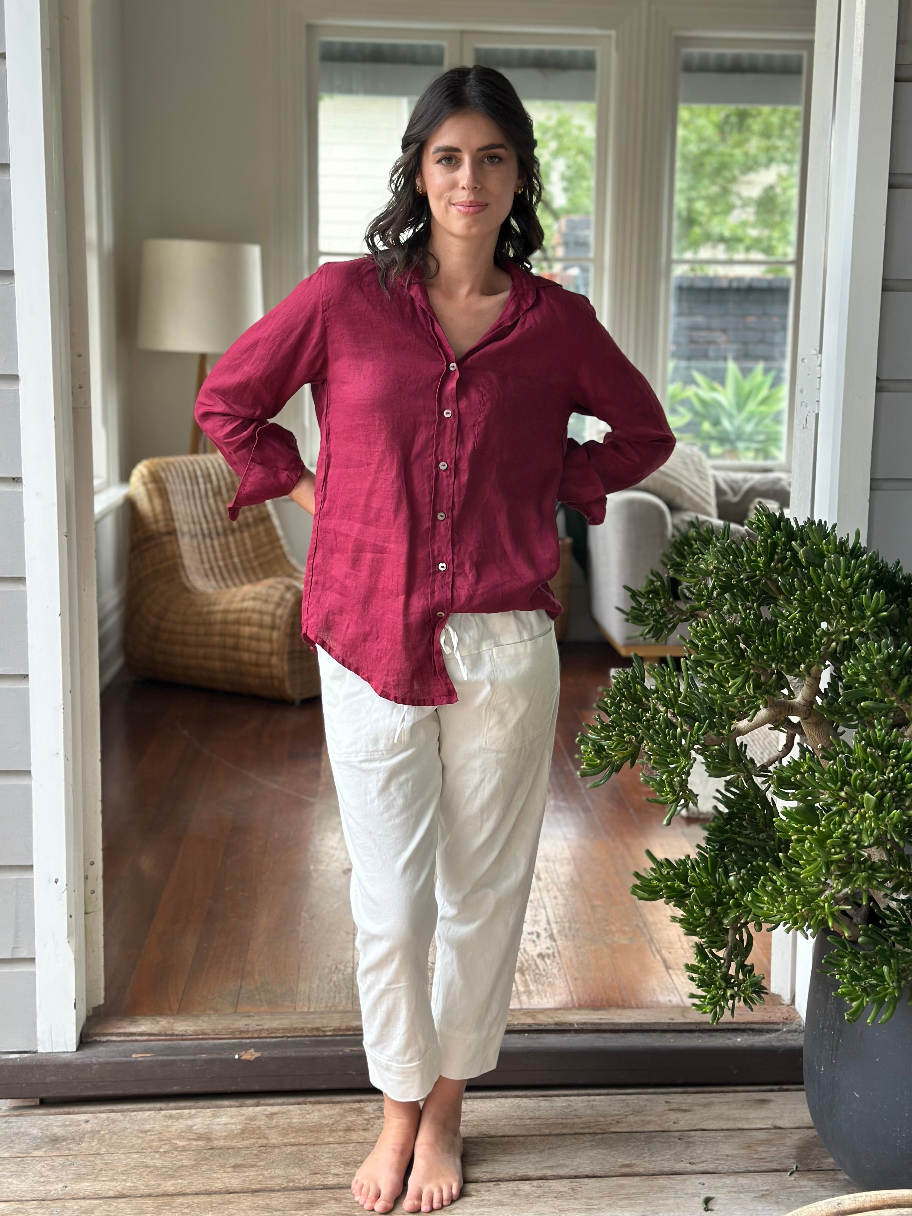 erika shirt - merlot linen