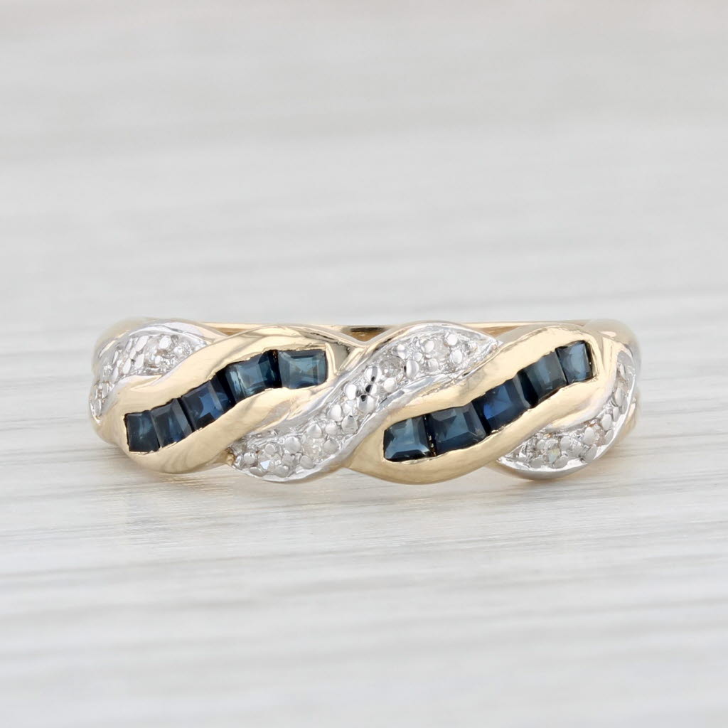 0.61ctw Blue Sapphire Diamond Woven Ring 14k Yellow Gold Size 6