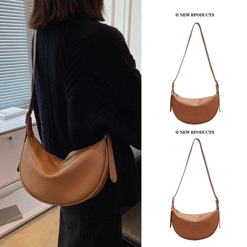Women's Small Pu Leather Solid Color Streetwear Semicircle Zipper Shoulder Bag Crossbody Bag