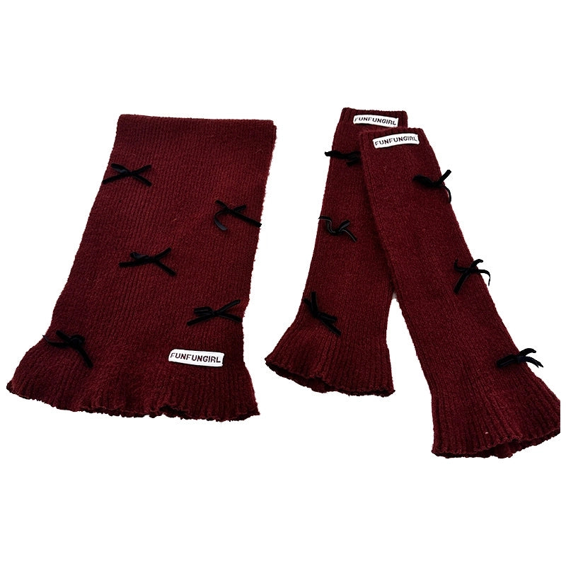 Women's IG Style Solid Color Bow Knot Knit Scarf Sock Cover