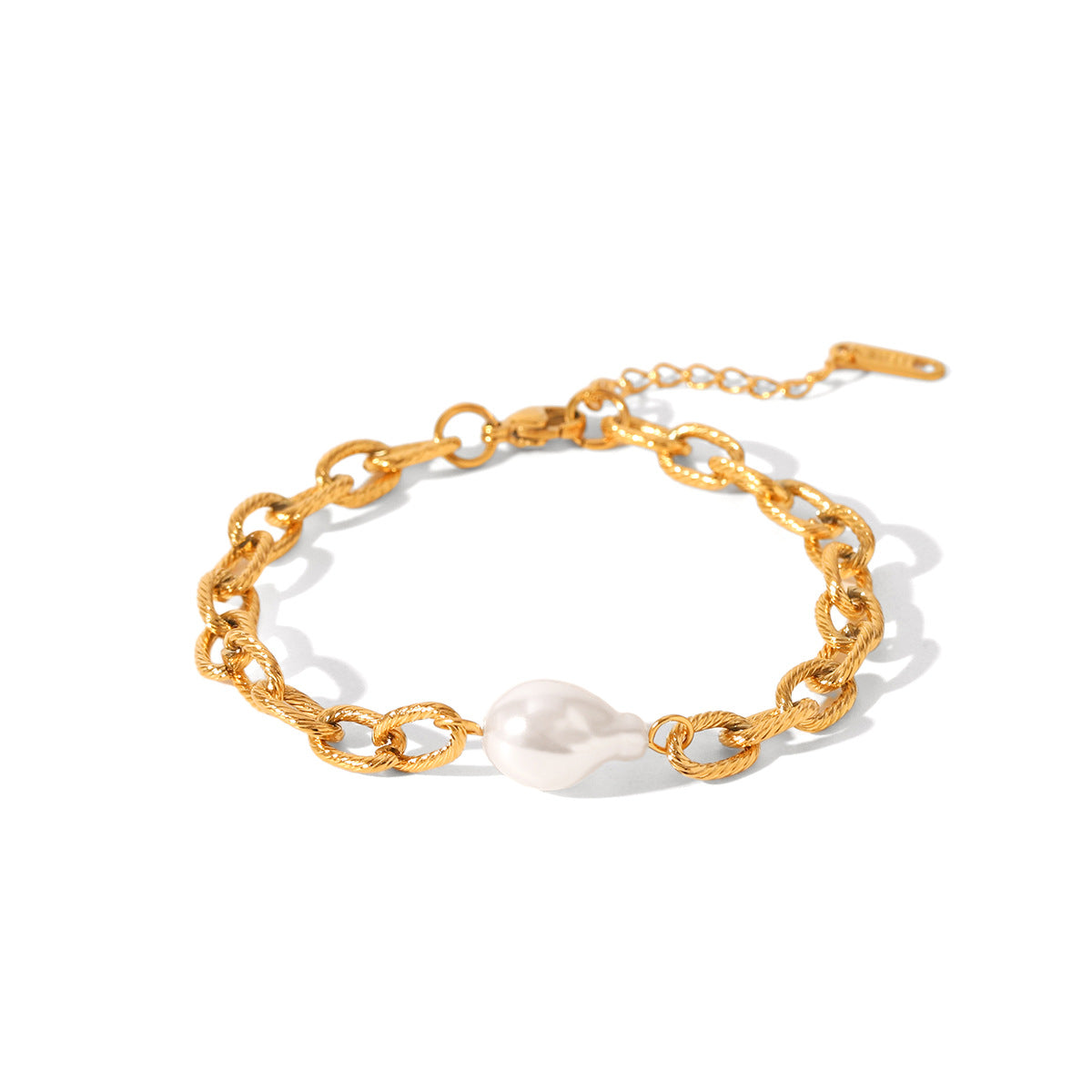 Ins Style Texture O-Shaped Chain Stainless Steel Bracelet Female Special-Shaped Pearl Pendant Hand Jewelry Titanium Steel