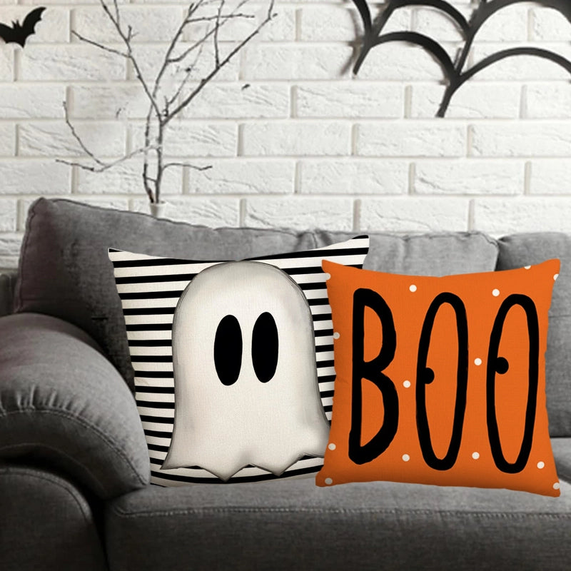 Halloween Funny IG Style Letter Stripe Ghost Linen Pillow Cases Couch & Sofa Decor