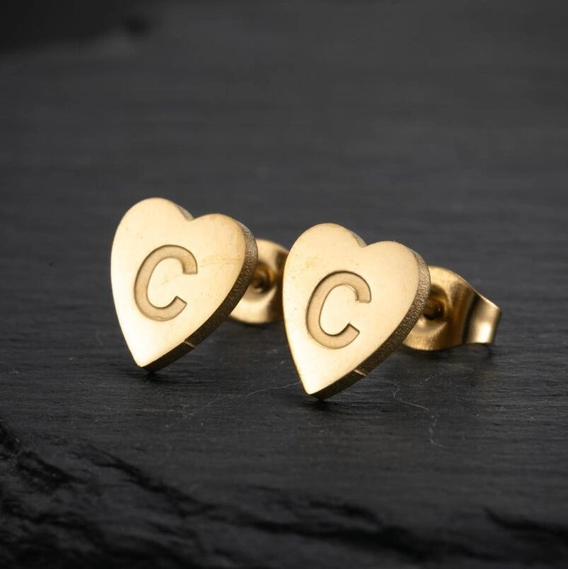 1 Pair Fashion Letter Heart Shape Plating 304 Stainless Steel 18K Gold Plated Ear Studs