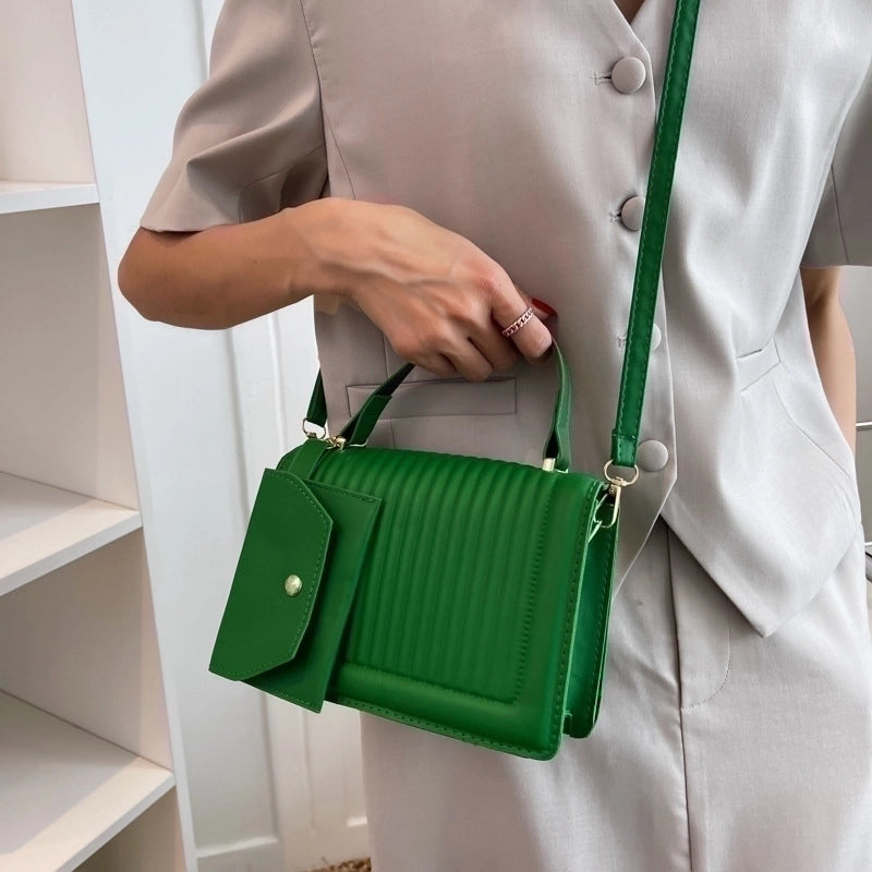 Women's Small Pu Leather Solid Color Basic Square Magnetic Buckle Handbag