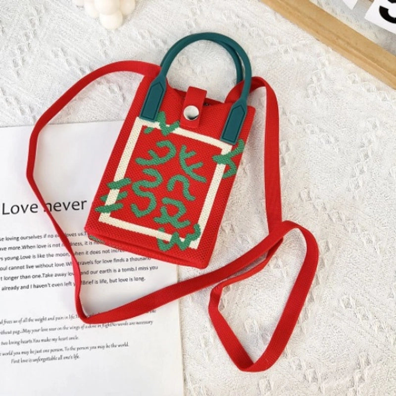 Cat-mounted Mobile Phone Bag Women's Crossbody Mini Bag Small Cute Lightweight Four Seasons Handbag Knitted Bag