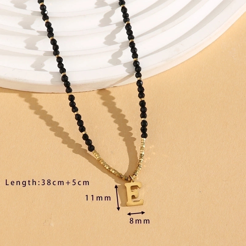 Casual Letter 304 Stainless Steel 18K Gold Plated Beaded Pendant Necklace