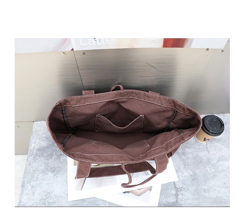 Women's Large Canvas Solid Color Basic Open Canvas Bag