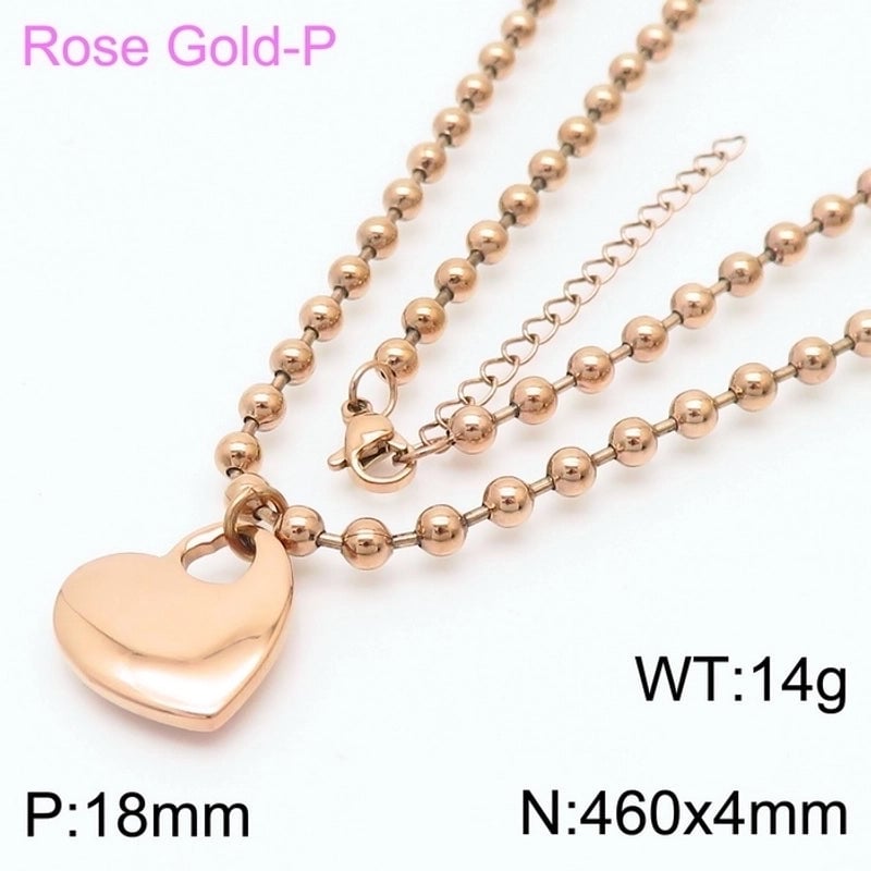 Sweet Heart Shape Stainless Steel 18K Gold Plated Beaded Bracelets Necklace