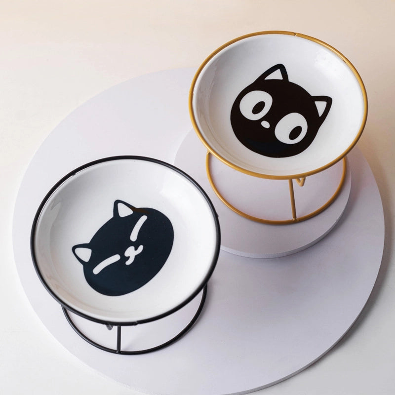 Pet Ceramic Bowl Cat Plate High Cat Food Plate Snack Plate Canned Plate Anti-cervical Spondylosis Anti-overturning Cat Bowl