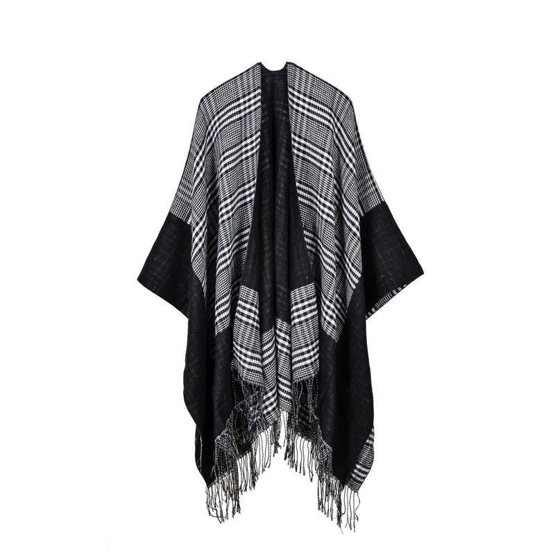 Export Women's Rhombus Tassel Lengthened Hot Selling Imitation Cashmere Shawl Both Sides Available Thickened Cape