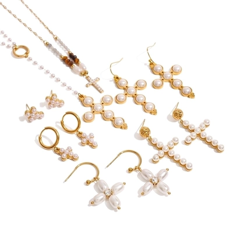 Minimalist Classic Style Cross 304 Stainless Steel Natural Stone Rhinestones Zircon 18K Gold Plated Pendant Necklace